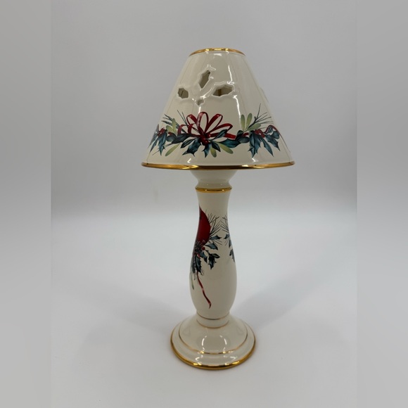 VTG Lenox Winter Greetings Ceramic Cardinal Christmas Table Lamp with Gold Trim - Picture 9 of 16